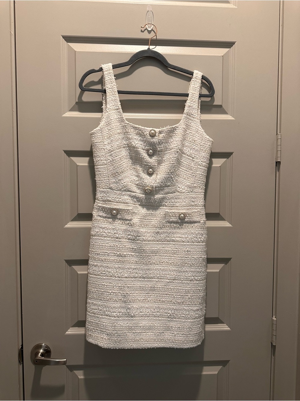 Karl Lagerfeld Classic White Tweed Button-Front Mini Dress